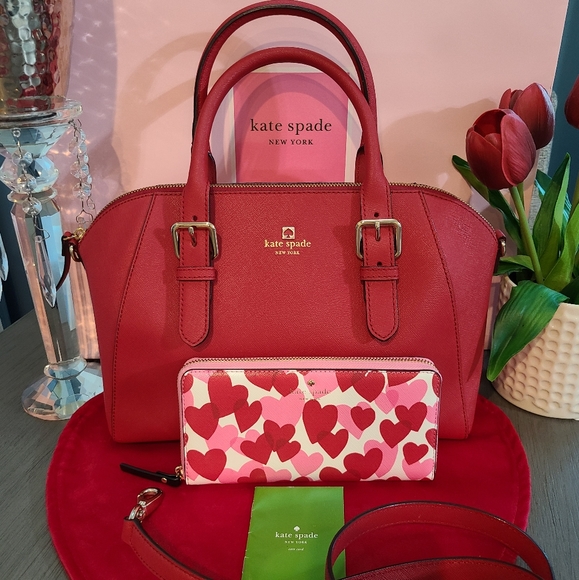 kate spade Handbags - Kate Spade ❤ Red Bag & Heart Wallet NWOT